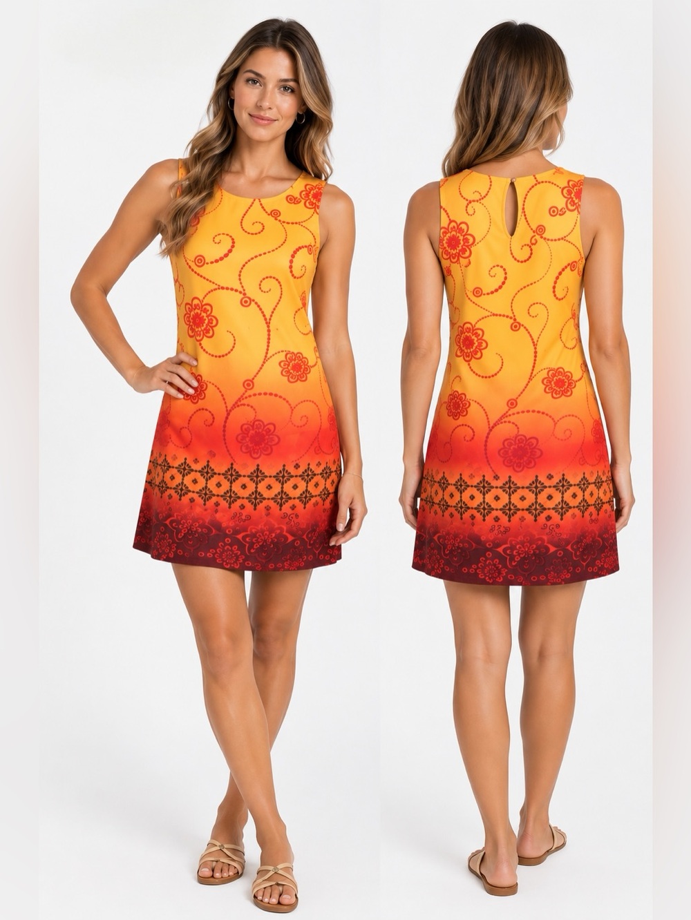 CALIFORNIA CONCEPTS Floral Swirl🌞 Dress To Knee🏆